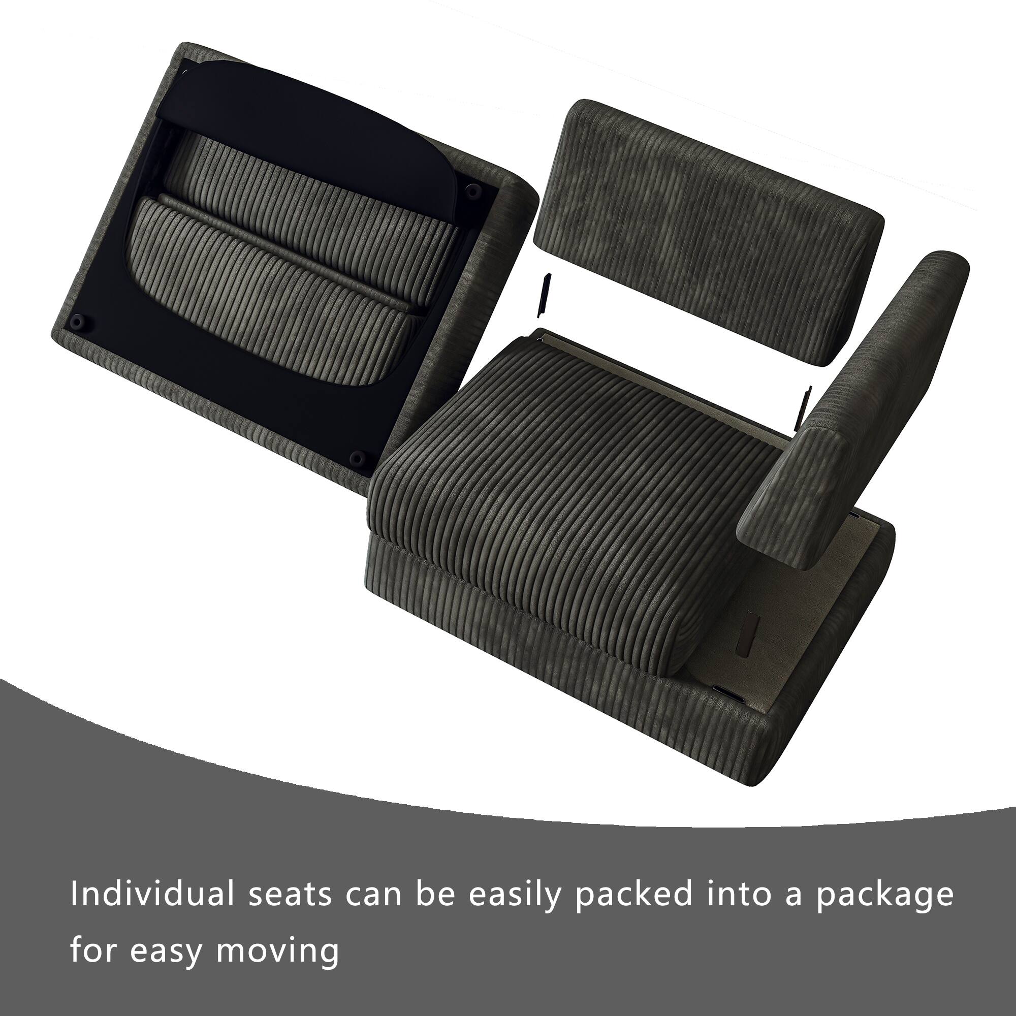 Individual seats can be easily packed into a package for easy moving.