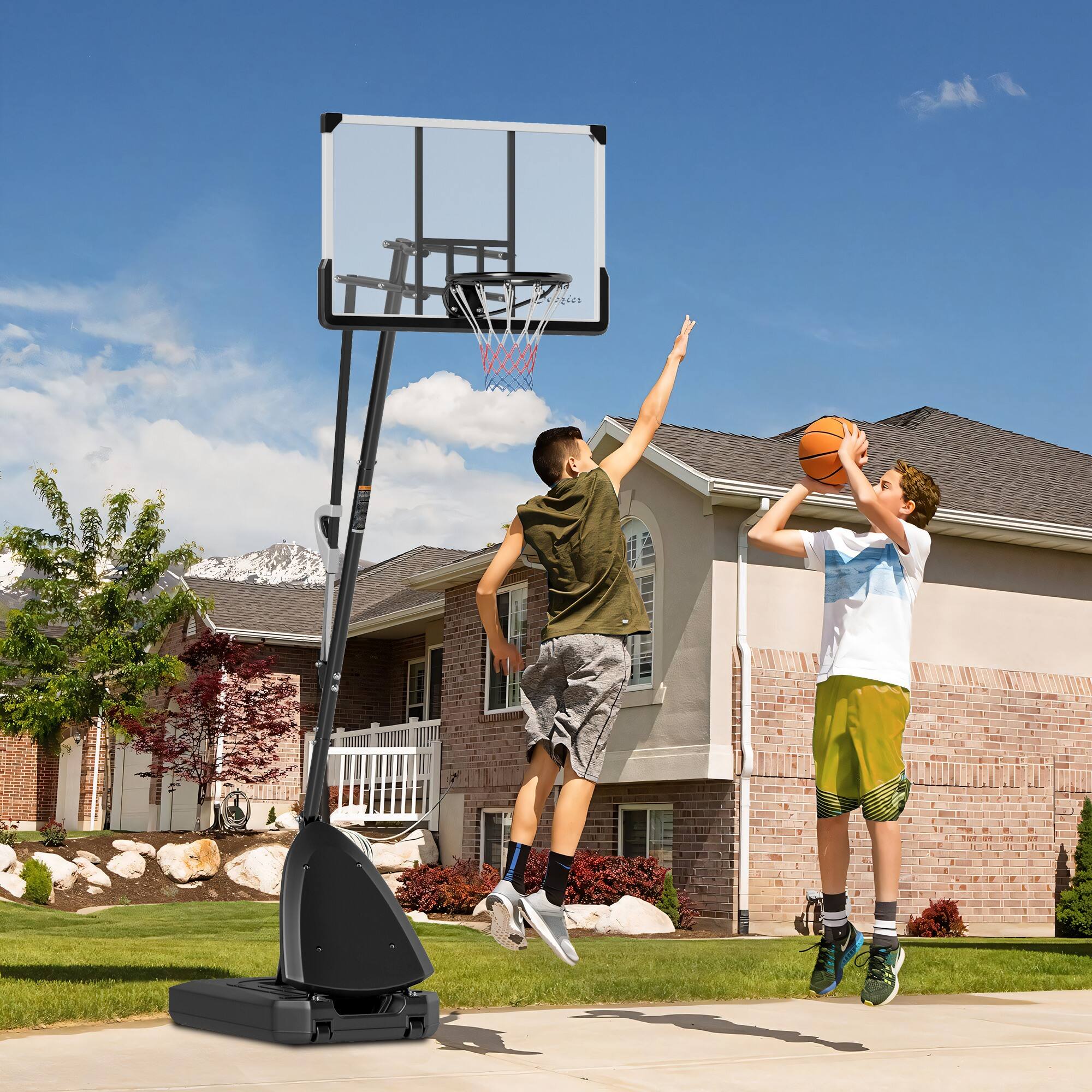 Alt View 1. Soozier - Portable Basketball Hoop Outdoor, 5-10ft Height Adjustable Basketball Goal with 44 Inch Shatterproof Backboard - Black.