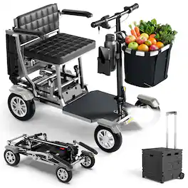 Famapy - Folding Electric Mobility Scooter for Seniors 300lbs, Heavy Duty Shopping Cart with Basket, 15 Miles Range & Safety Brak - Black