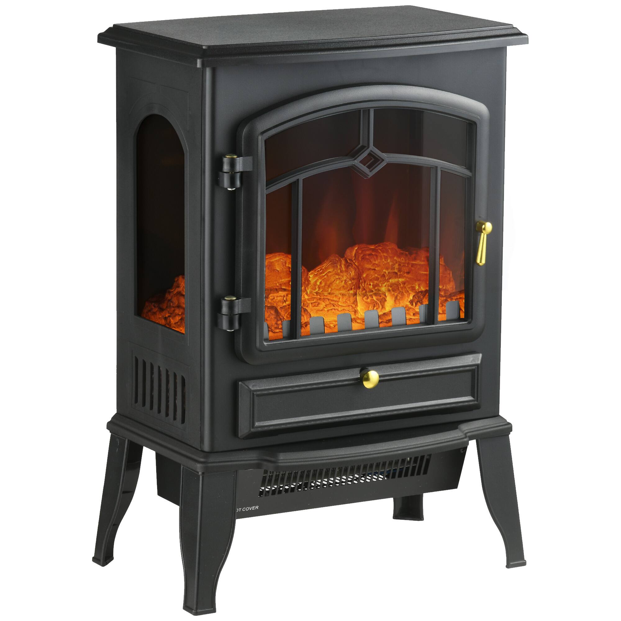 APRILSOUL - Electric Fireplace Stove freestanding Heater 3 Sided Realistic Flame Overheating Protection Adjustable - Black