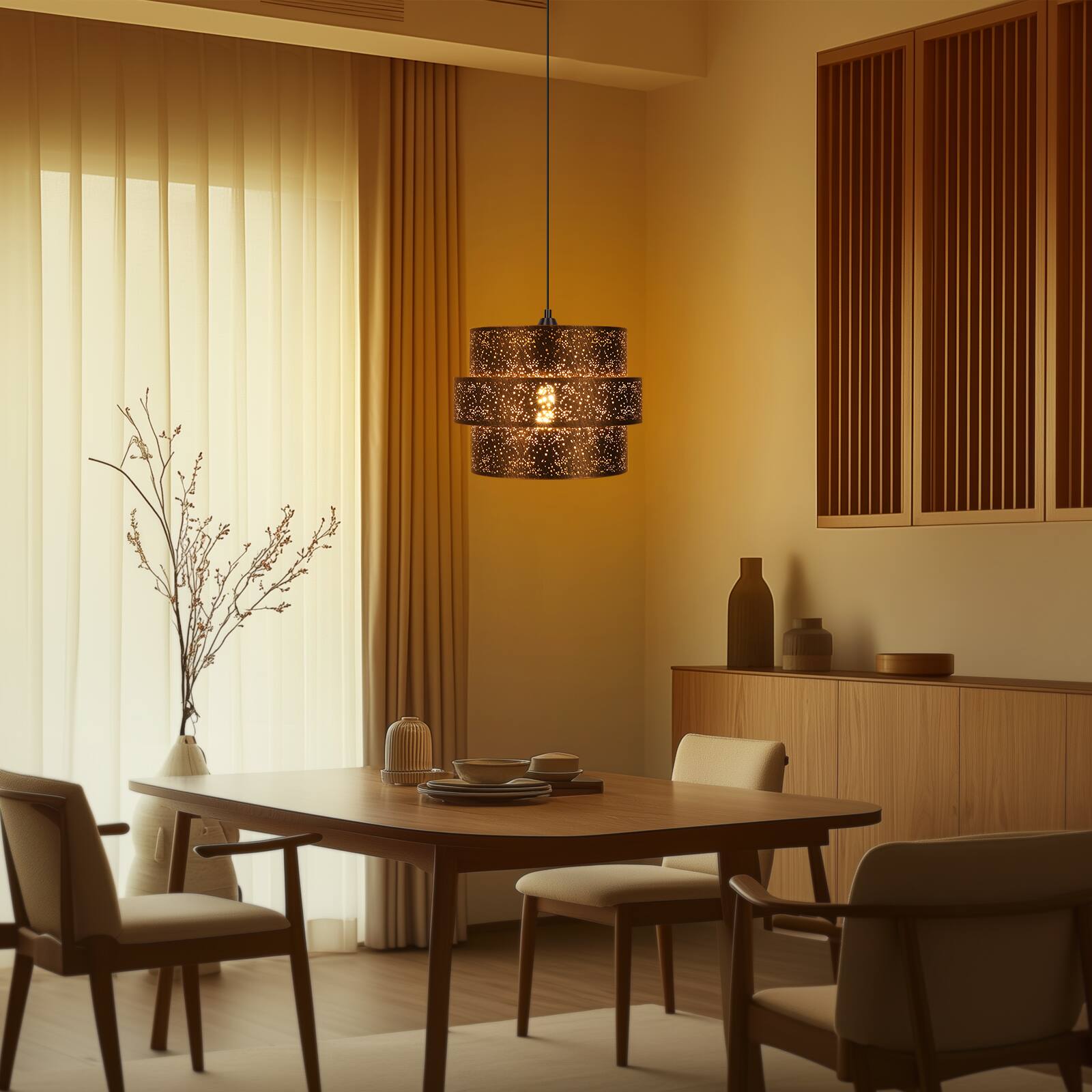 Angle. Alucset - 3-tier Drum Lampshade, ALUCSET Metal Lamp Shades for Pendant Lamp Floor Lamp Chandelier Replacement, Antique Bronze Gold - Antique Bronze&Gold.