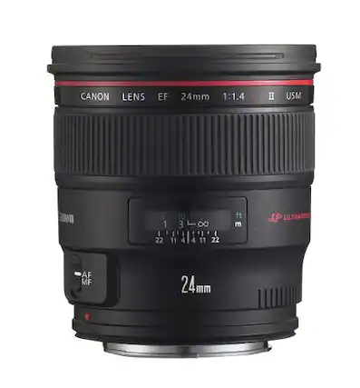 CANON LENS EF 24mm 1:1.4 II USM
anon 3 1 I 22 10 3 8 I I 11 4 4 11 22 ft m JP ULTRASOI AF MF 24mm
