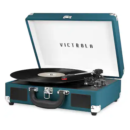 Front. Victrola - Journey Bluetooth Suitcase Record Player with 3-speed Turntable - Blue Coral.