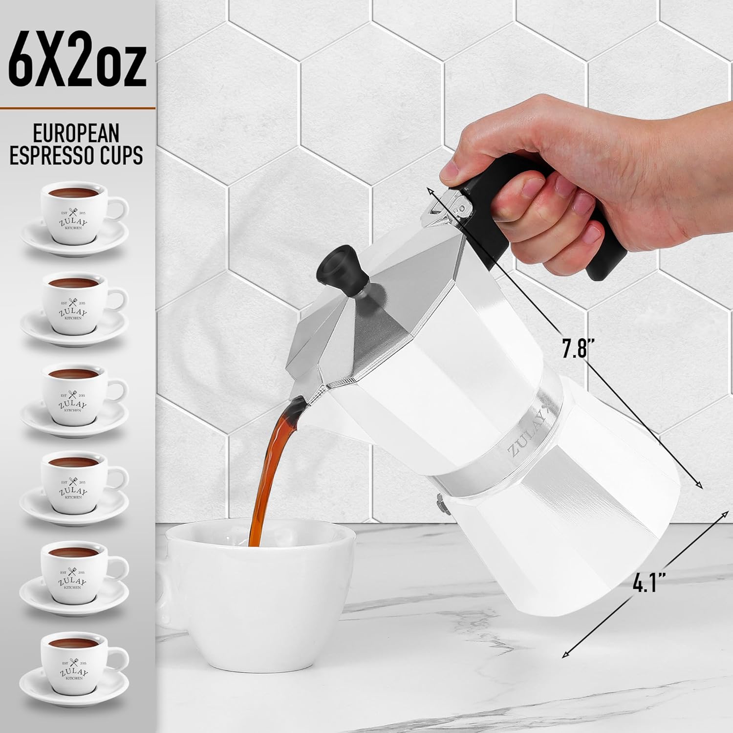 6X2oz EUROPEAN ESPRESSO CUPS x ZULAY x - SULAY 7.8" x - BULAY - x - LULAY - ZULAY ZUI -. x ZULAY 4.1" - ZULAY