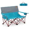 Gymax - Oversized Camping Chair Folding Loveseat Camping Couch w/ Cup Holders & Padding - Navy