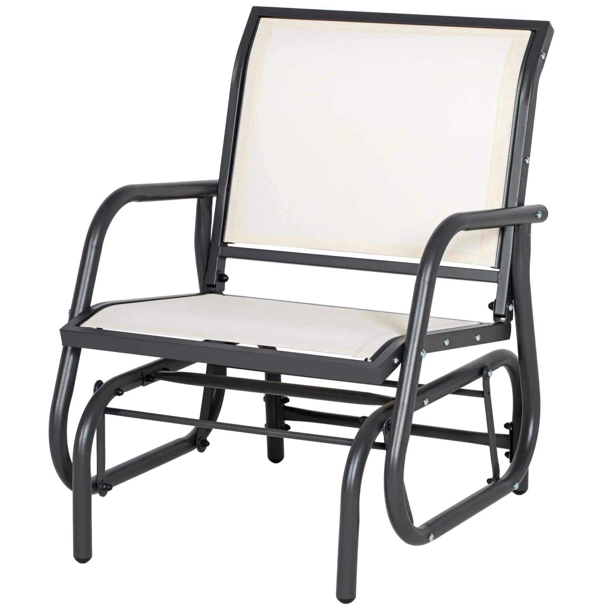 Resenkos - Steel Glider Chair, Comfortable Outdoor Swing with Curved Arms, Perfect for Porch, Garden - Cream White