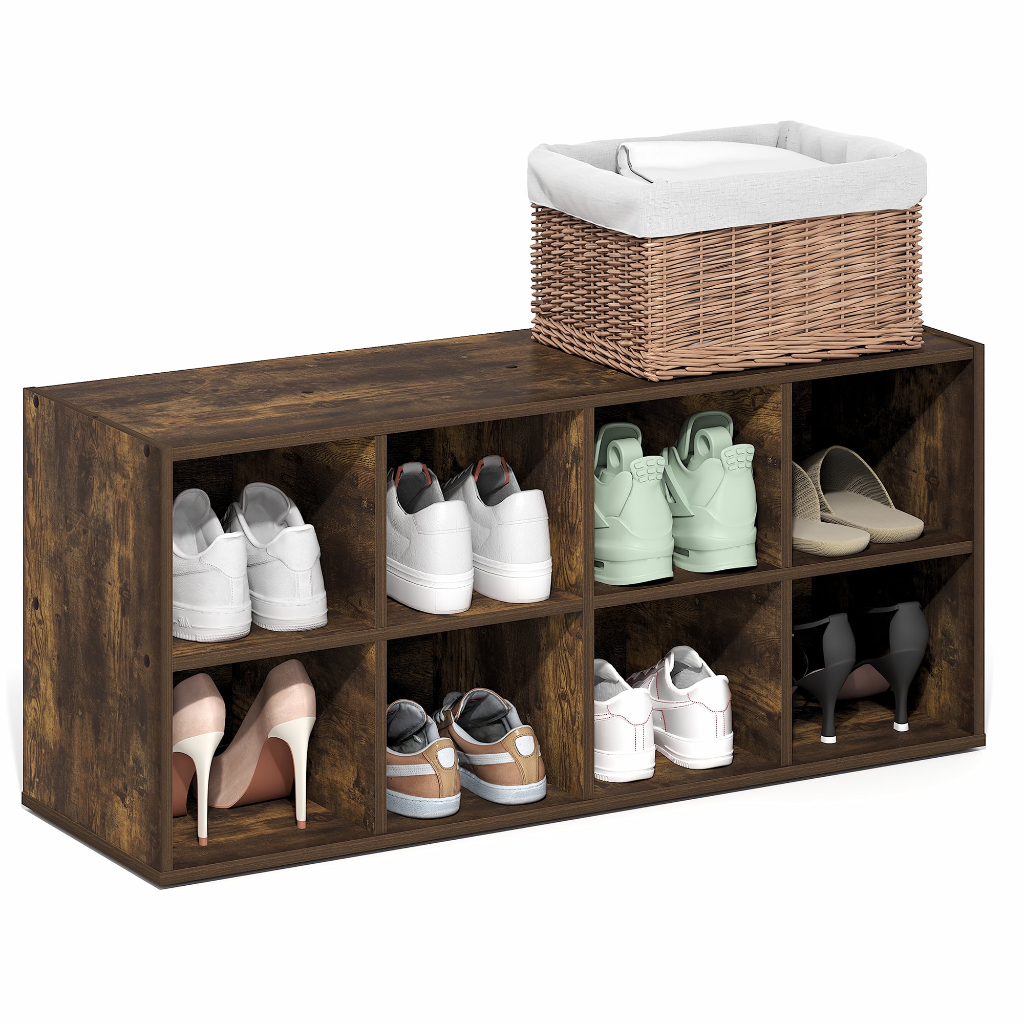 Furinno - FANO 8-Cube Shoe Organizer, Shoe Rack, Stackable Shoe Storage, for Closet Entryway, Office, Garage - Amber Pine