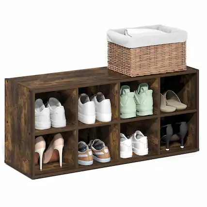 Front. Furinno - FANO 8-Cube Shoe Organizer, Shoe Rack, Stackable Shoe Storage, for Closet Entryway, Office, Garage - Amber Pine.