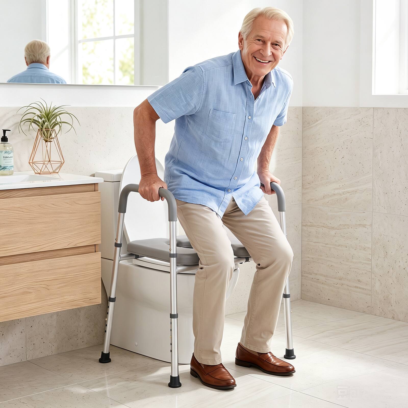 Alt View 3. Costway - Costway Raised Toilet Seat, Heavy-duty 400 LBS Toilet Seat Riser with Non-slip Handles - Silver + Gray.
