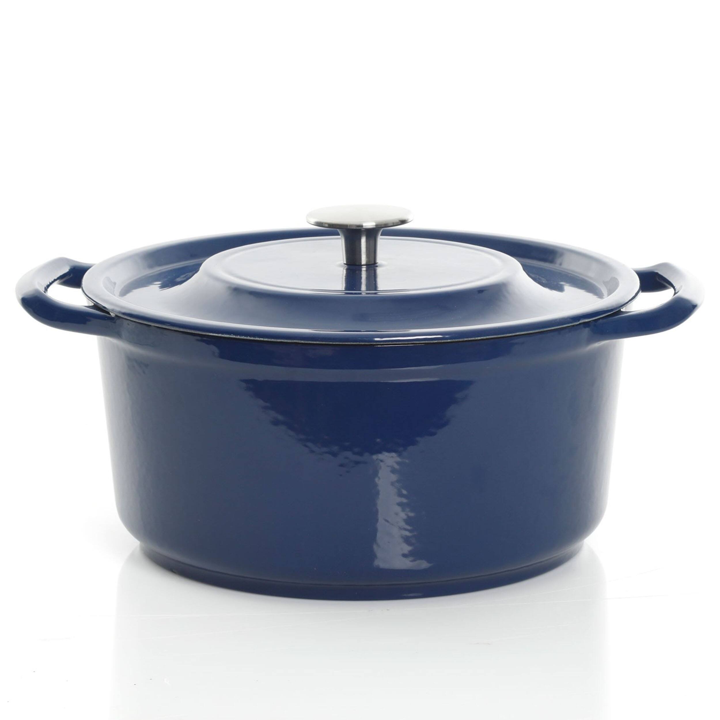 Alt View 6. Kenmore - Kenmore Elite Oak Park 5 Quart Enameled Cast Iron Casserole with Lid and Glass Steamer in Blue - Blue.