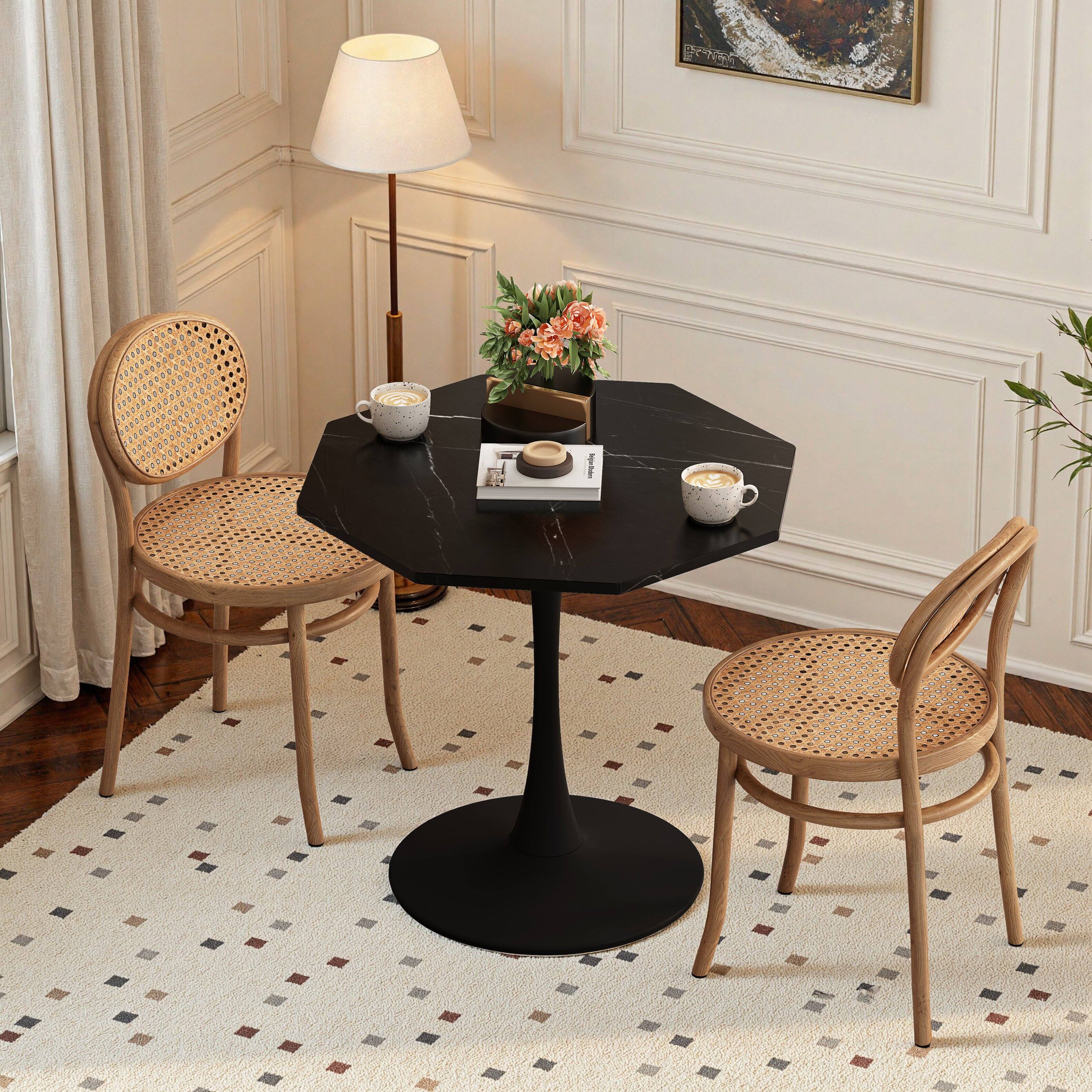 Angle. Tiramisubest - 31.5" Modern Octagonal Coffee Table with Printed Black Marble Table Top,Metal Base,for Dining Room,Kitchen,Living Room - marble.