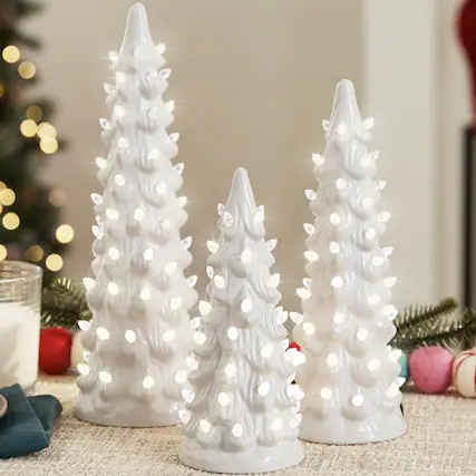 Front. Best Choice Products - Best Choice Products Set of 3 XL Pre-Lit Hand-Painted Ceramic Tabletop Christmas Trees w/Warm White Lights White - White w/ Warm White Lights.