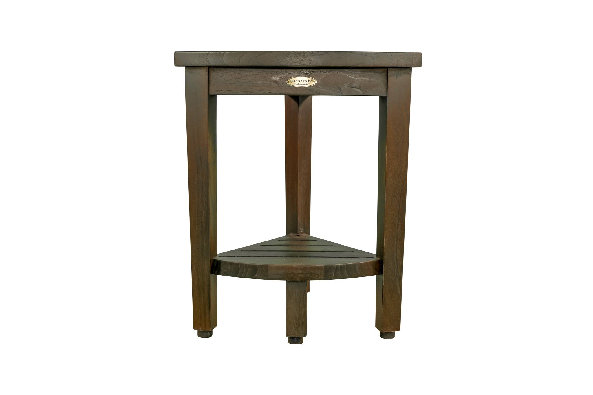 Angle. DecoTeak - DecoTeak SnazzyCorner 15" Teak Wood Corner Shower Bench with Shelf in Woodland Brown Finish - Woodland Brown.