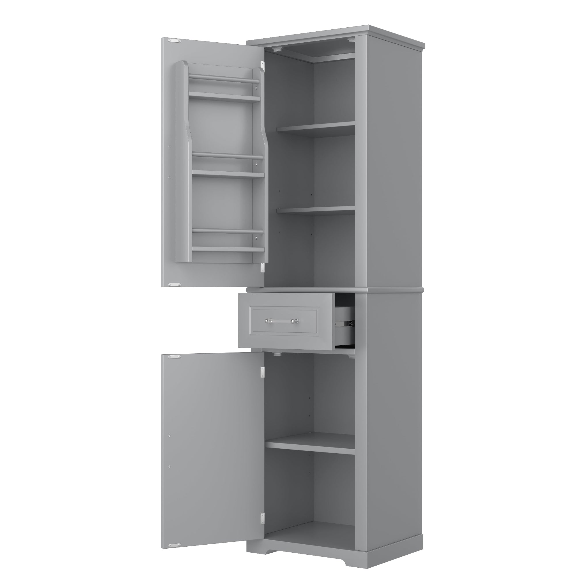 Alt View 8. Boyel Living - Tall Storage Cabinet with Four Doors Adjustable Shelf Door Rack MDF Painted Finish Grey - Grey.