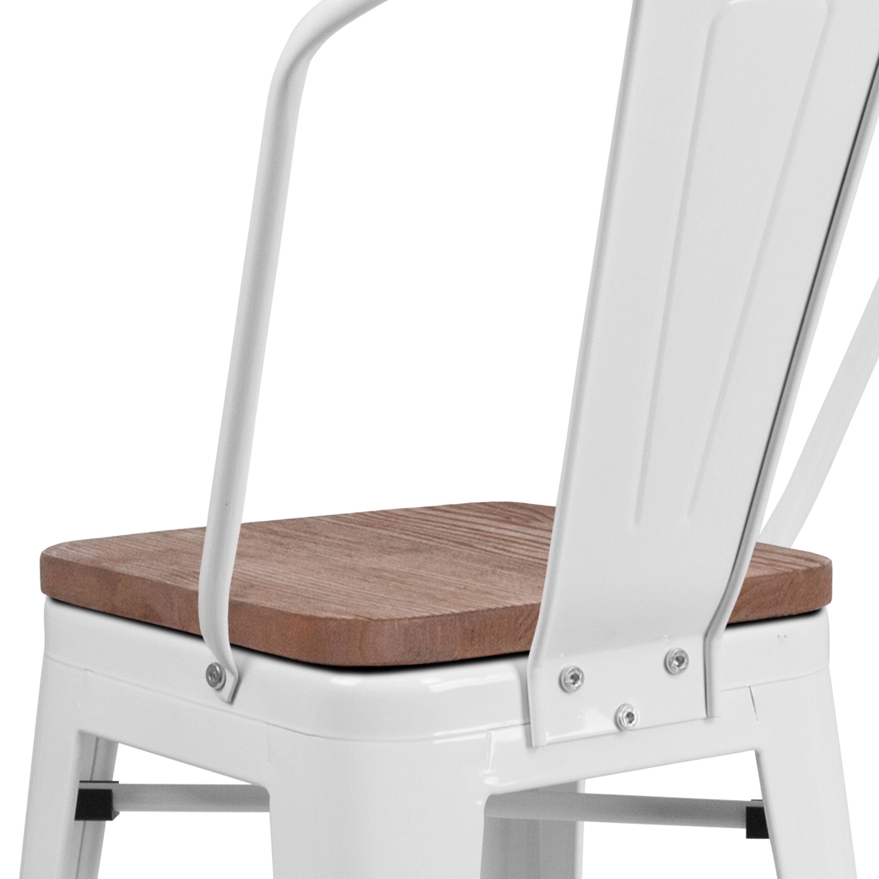 Alt View 9. Emma + Oliver - 24"H Metal Counter Height Stool with Back and Square Wood Seat - White.