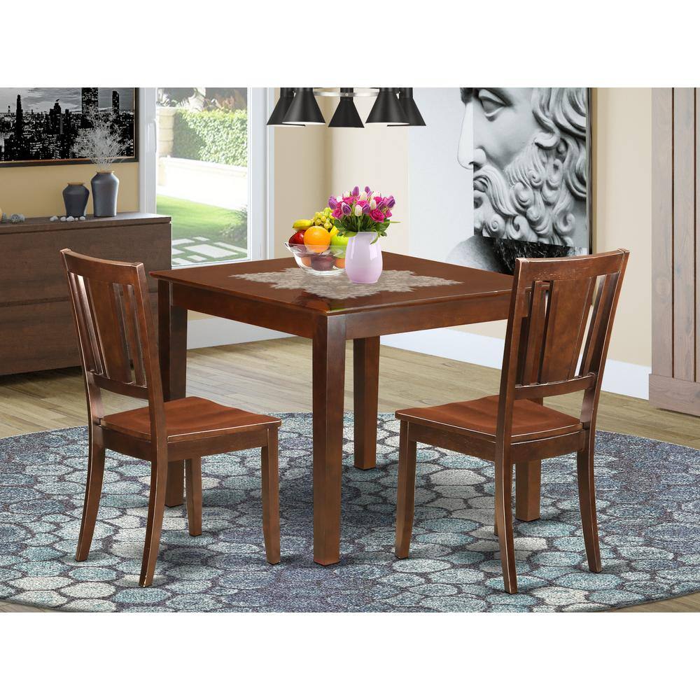 Back. East West Furniture - 3 PC Small Kitchen Table set with a Table and 2 Dining Chairs in Mahogany - Mahogany.