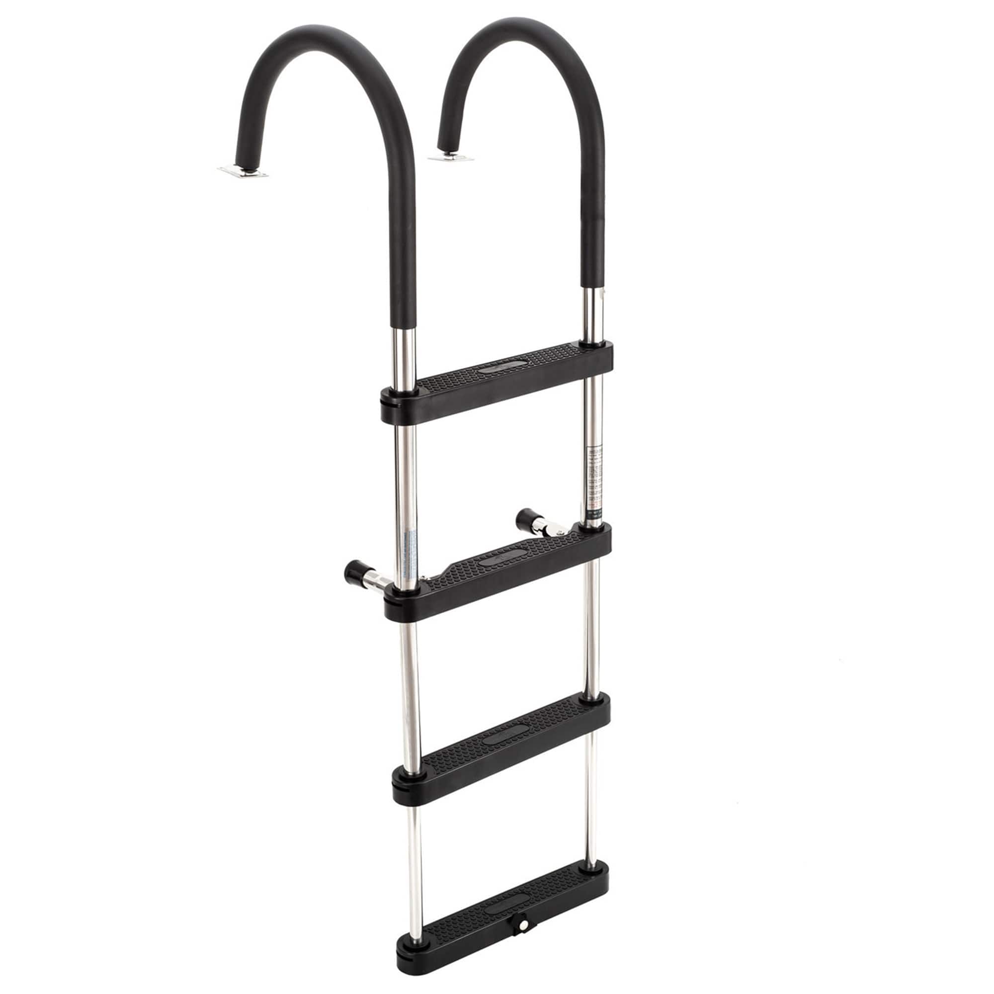 RecPro - Compact Stainless Steel Heavy Duty 4 Step Pontoon Boat Boarding Ladder - Silver