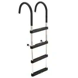 RecPro - Compact Stainless Steel Heavy Duty 4 Step Pontoon Boat Boarding Ladder - Silver