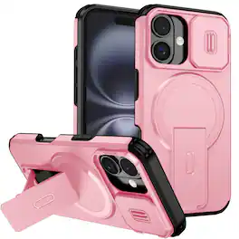UUCOVER - Magnetic Case for Apple iPhone 16 Plus Shockproof TPU+PC Case Compatible with MagSafe Stand Sliding Camera Cover - Pink