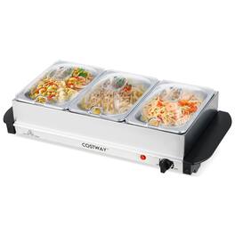Costway - Electric Buffet Server Food Warmer with 3 Removable Trays Adjustable Tempered - Silver + Black