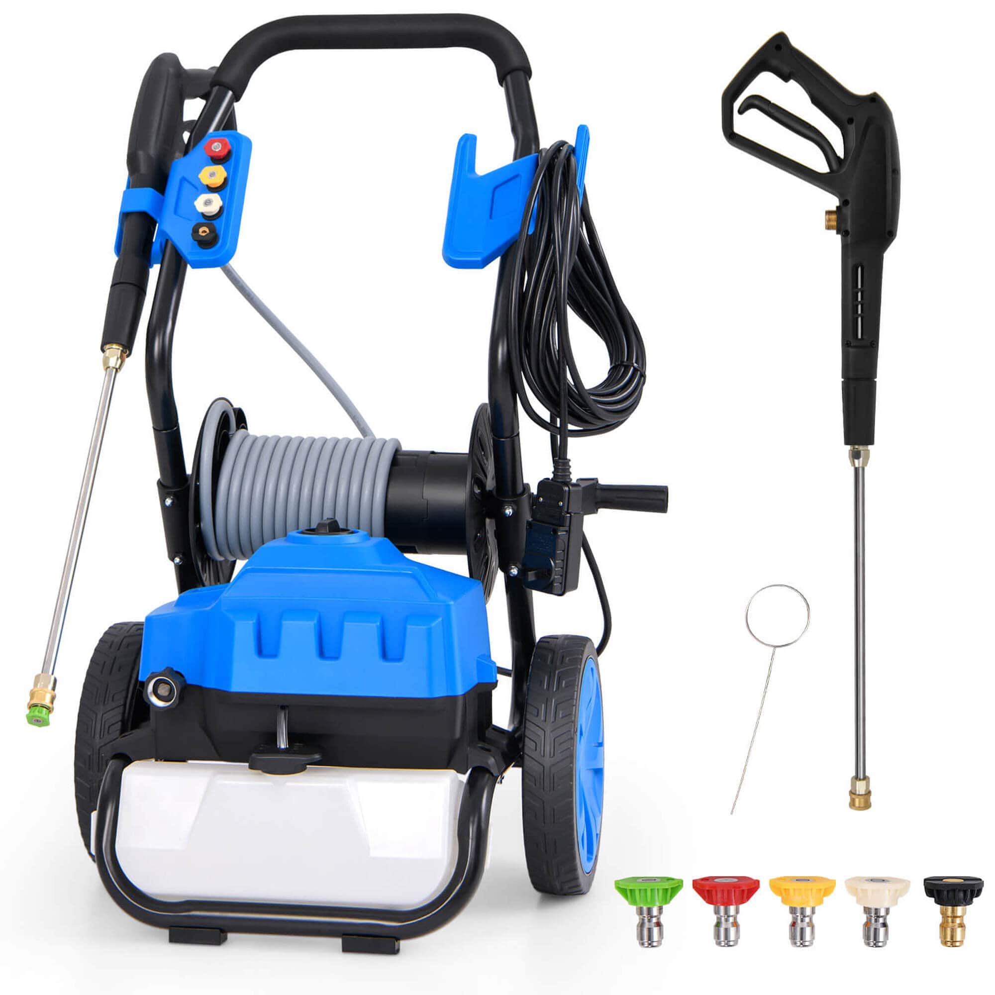 Front. Costway - Costway Electric Pressure Washer with Wheels 5 Quick Connect Nozzles Soap Bottle spray gun - Blue.