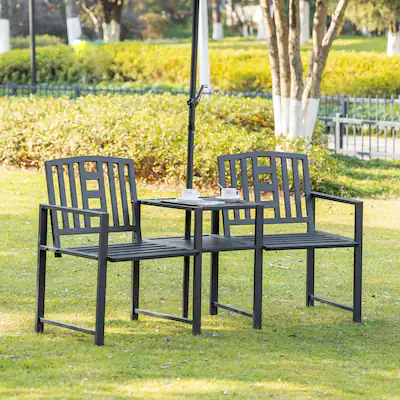 2 seater patio set with umbrella PHI VILLA Outdoor Dining for 4, Folding Chairs These modern patio arm chairs feature STACKABLE design and unique perforated backs Hivvago 2-Seater Outdoor Patio Furniture
