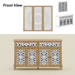 Famapy - Boho Carved Console Cabinet - Solid Wood Legs, Decor & Storage - White & Wooden