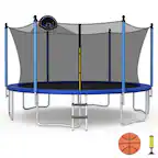 Front. Gymax - Gymax 12FT Recreational Trampoline w/ Inner Enclosure Net Basketball Hoop Ladder - Black.