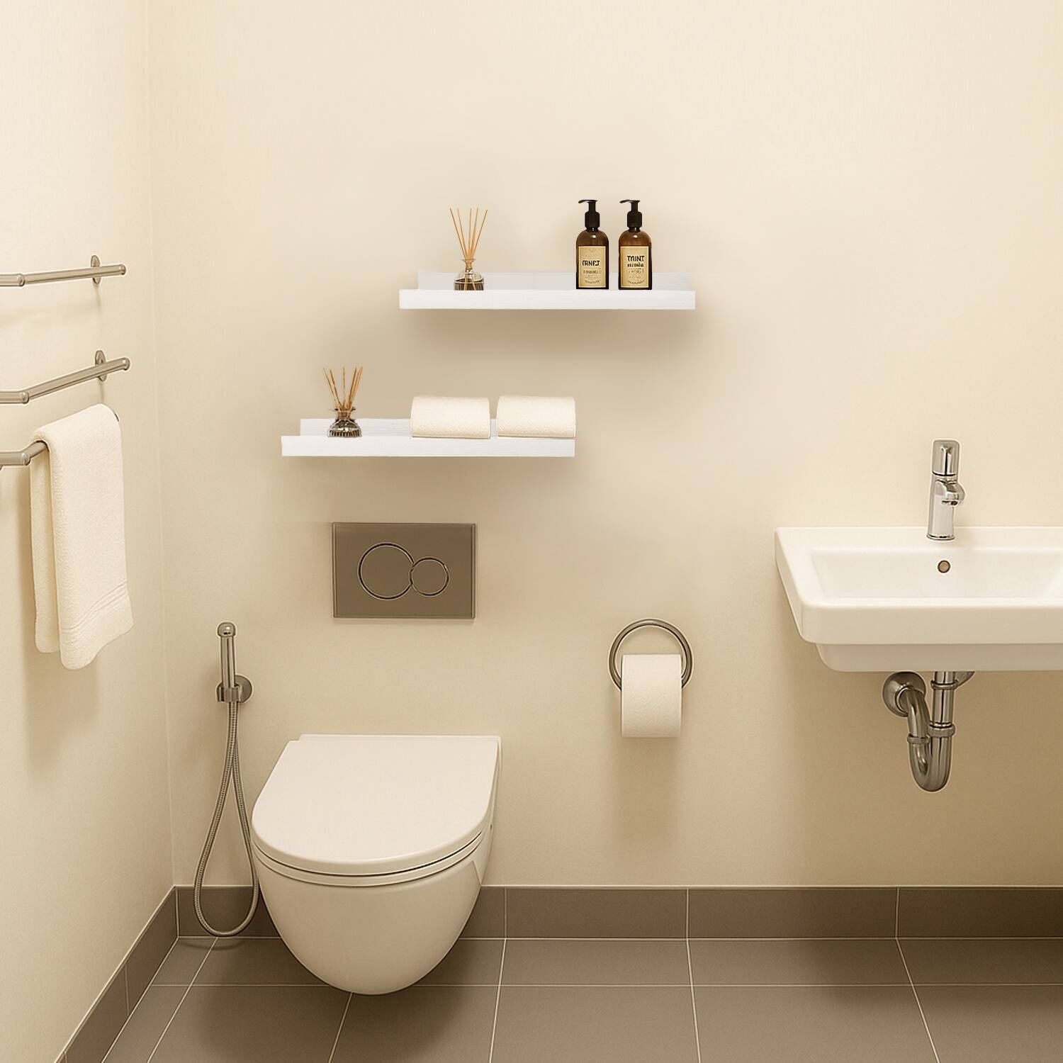 Alt View 1. Mifurn - 2 Pack 16 in Floating Picture Ledge Shelves, Wooden Wall Shelf for Books, Photos & Decor Display for Living Room - White.