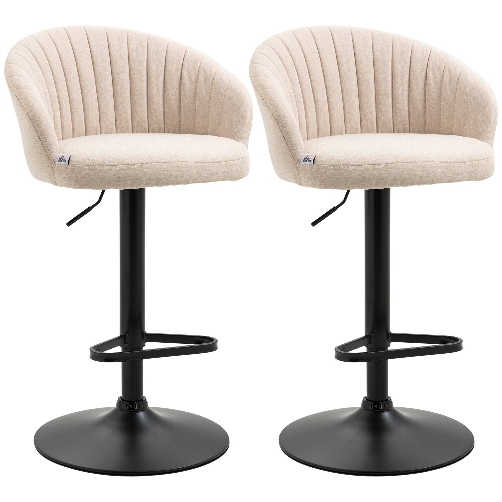 Homcom - Adjustable Bar Stools Set of 2, Linen Upholstered, Swivel Seat, Counter Height, Beige - White price history on PriceWatchPro