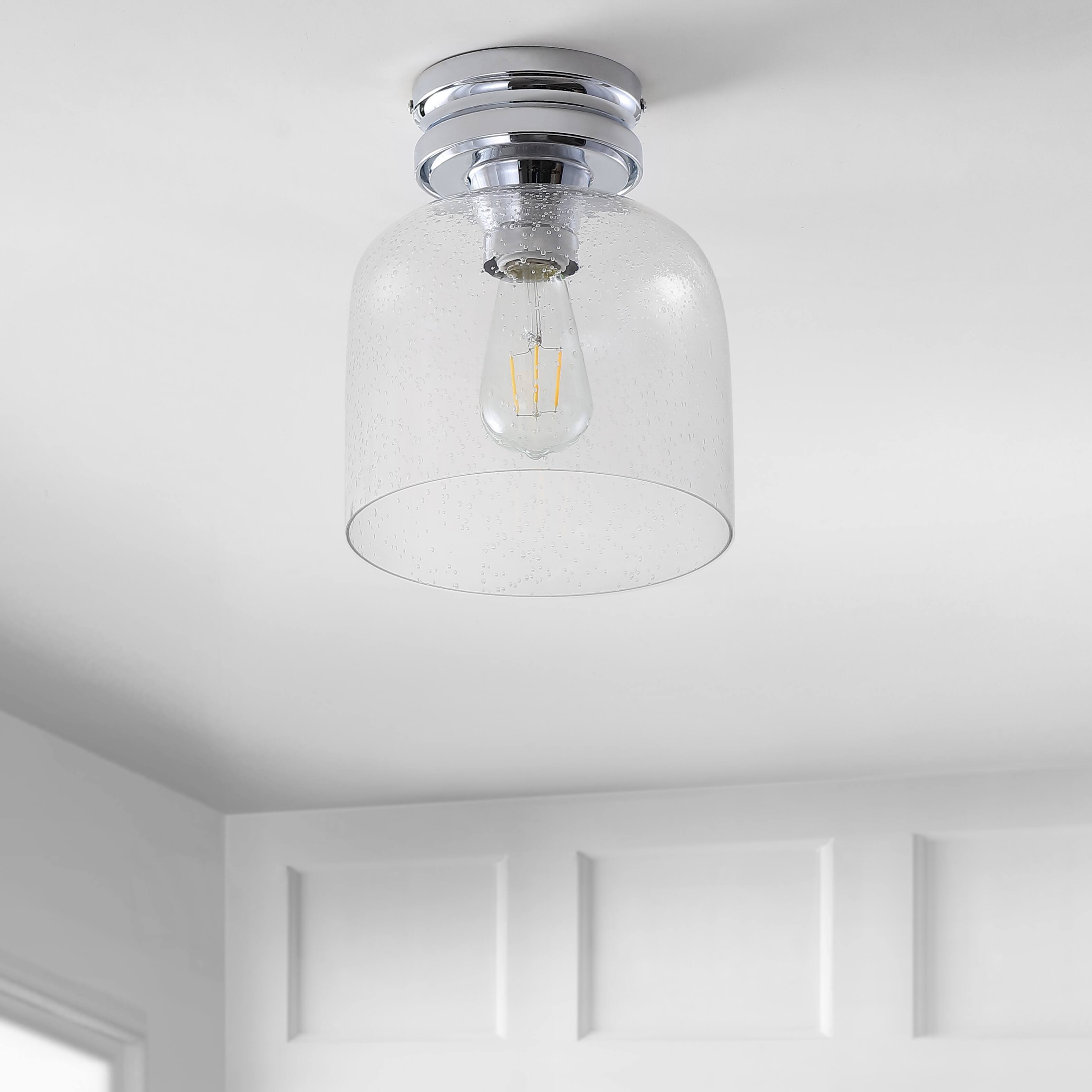 Alt View 5. Jonathan Y - Domenic 7.75" Metal/Seeded Glass LED Flush Mount, Chrome - Chrome.