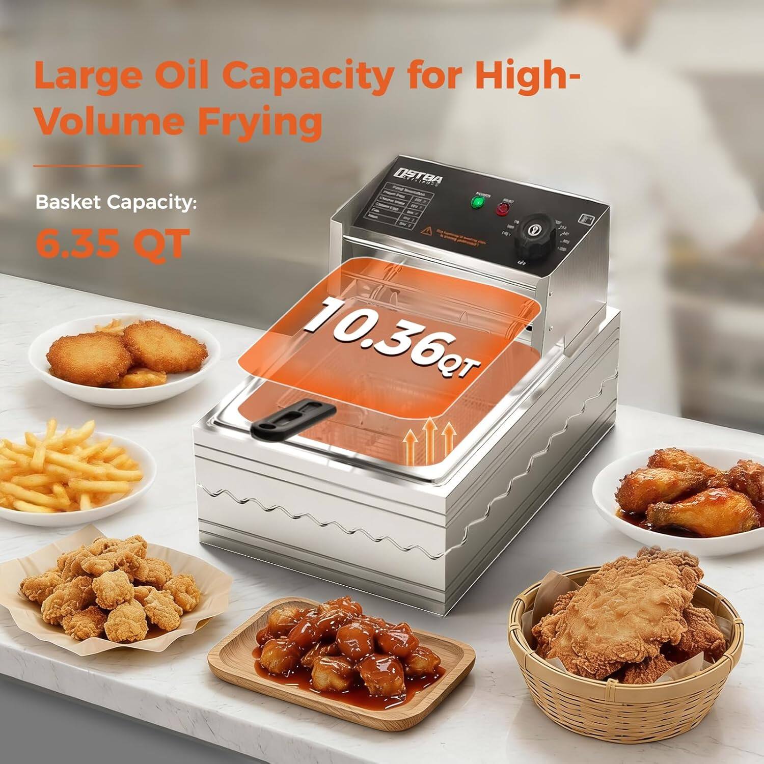 Large Oil Capacity for High-Volume Frying

Basket Capacity: 6.35 QT

10.36 QT