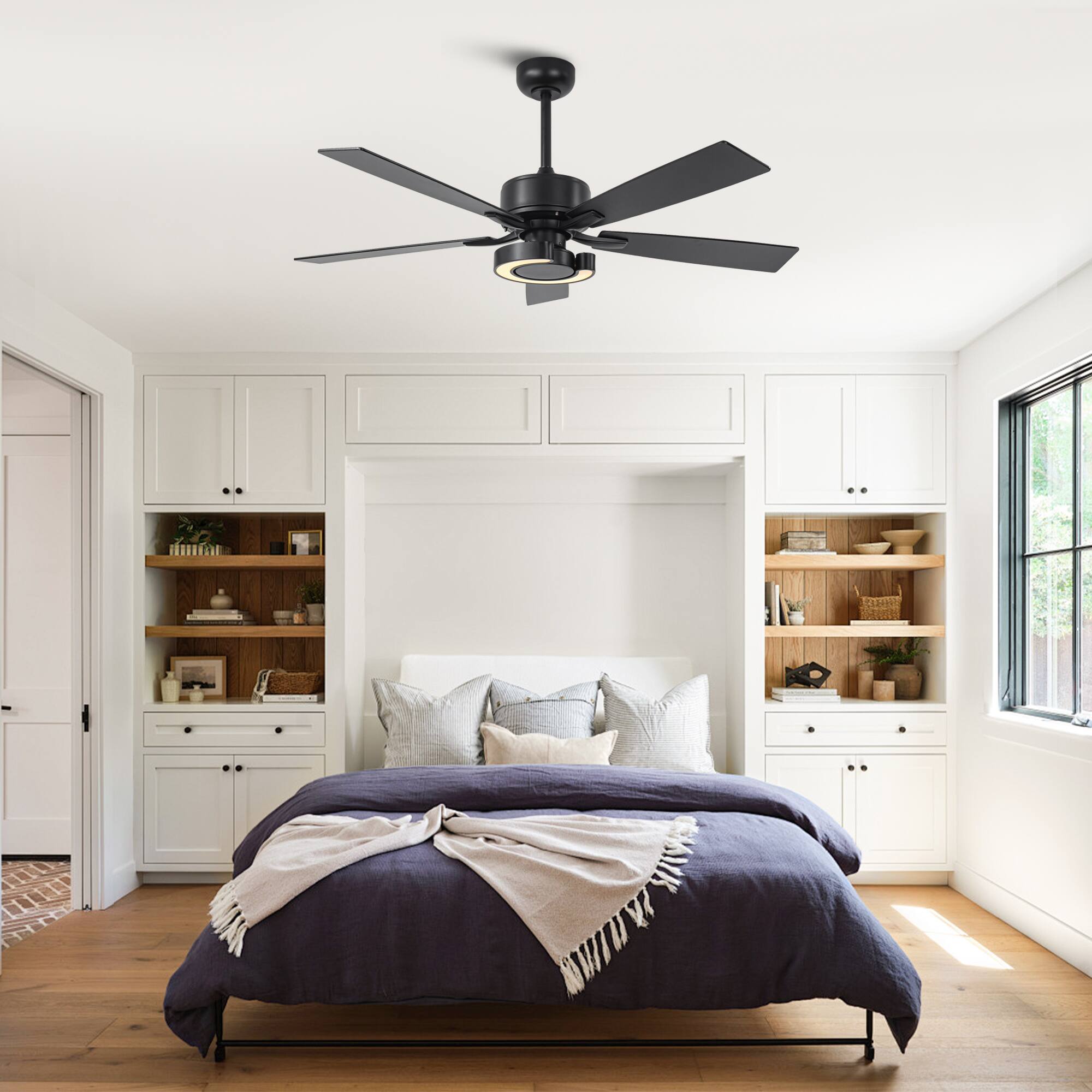 Back. Parrot Uncle - 52" Modern Intergatred LED Reversible Black Ceiling Fan with Light and Remote - Black.