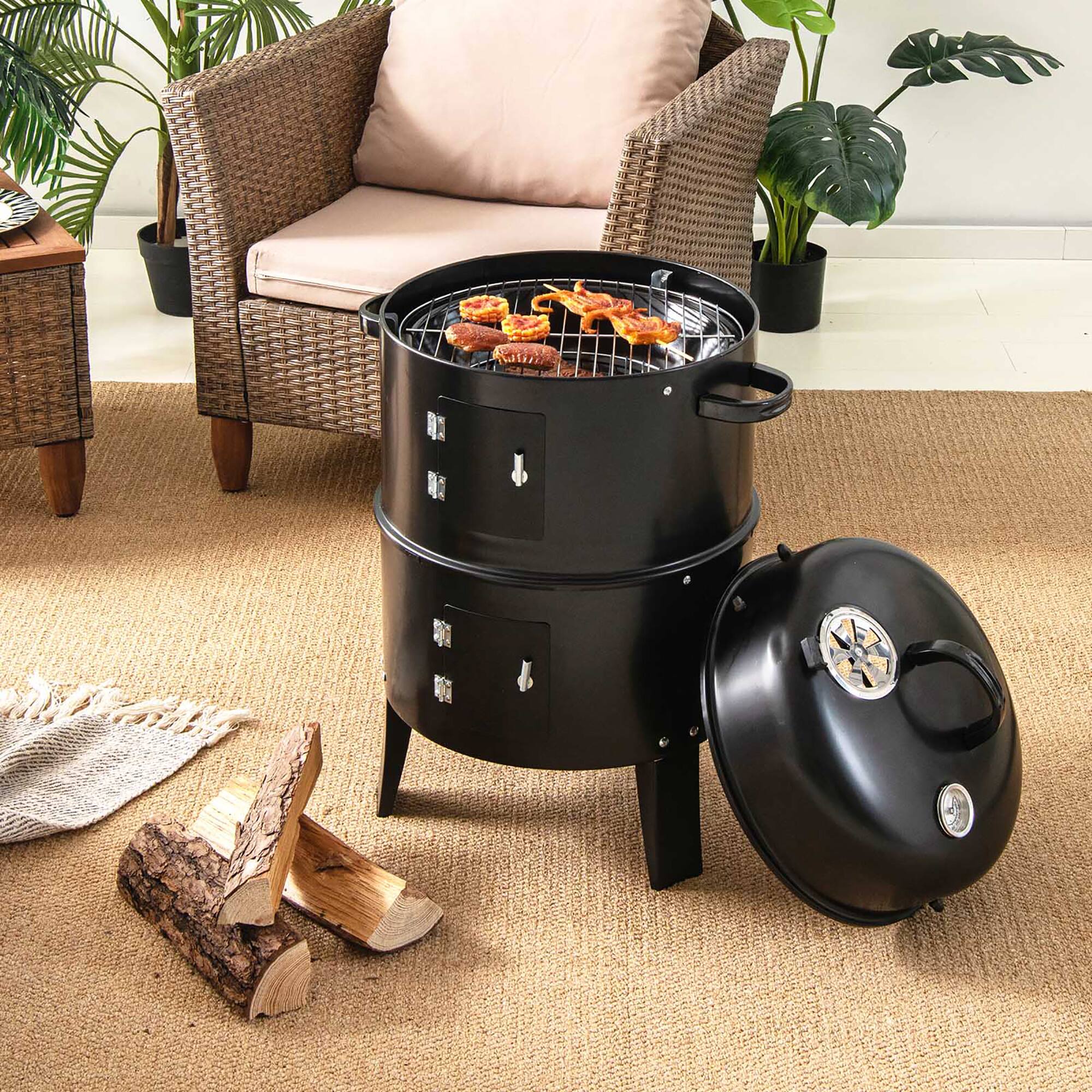 Alt View 13. Costway - 3-in-1 Vertical Charcoal Smoker  Portable BBQ Smoker Grill with Detachable 2 Layer - Black.