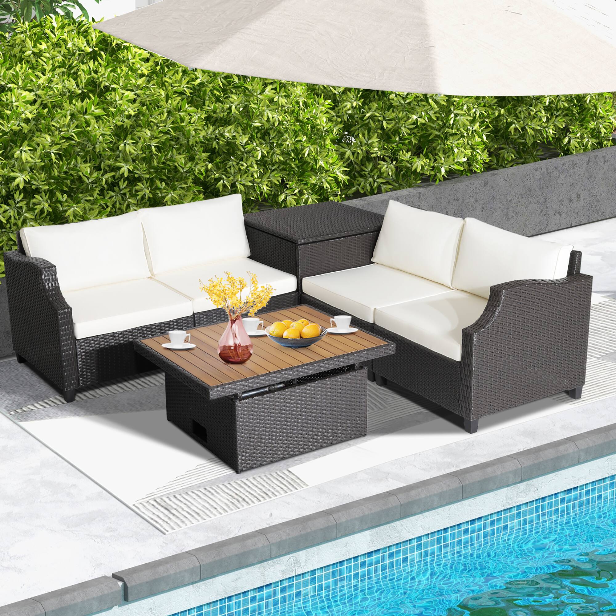 Alt View 2. Costway - Costway 7pcs Patio Outdoor PE Wicker Cushioned Furniture Conversation Set Sectional Sofa - Off White,Mix Brown.