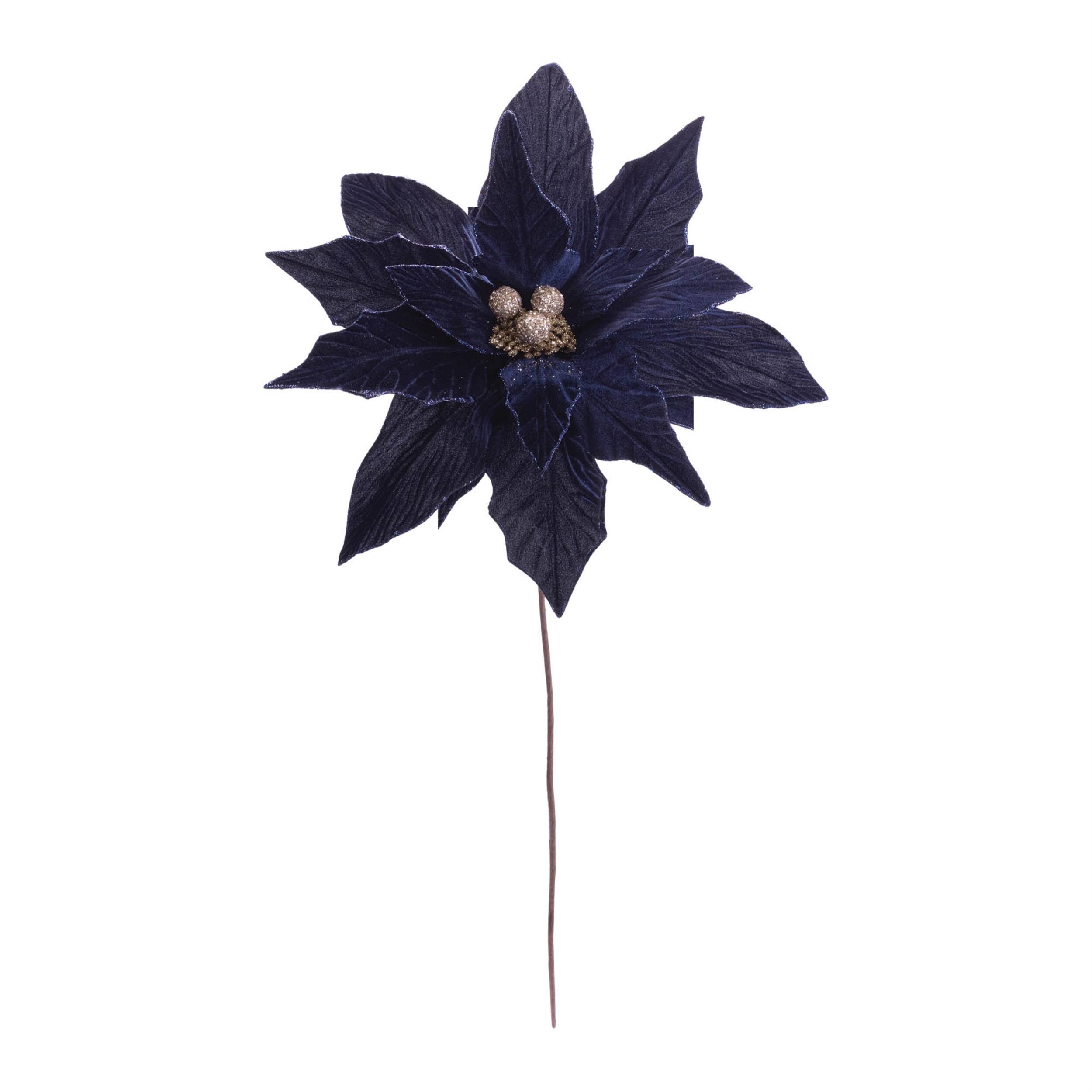 Angle. BreeBe - Glittered Poinsettia Flower Stem (Set of 6) - Blue.