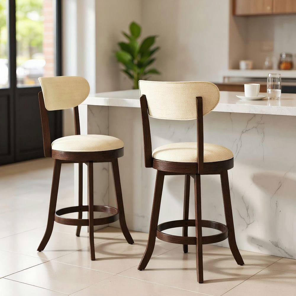 Front. Kadyn - Set of 2 25.5-Inch Counter-Height Chairs with Padded Seat and Backrest, Brown and Beige - Brown.