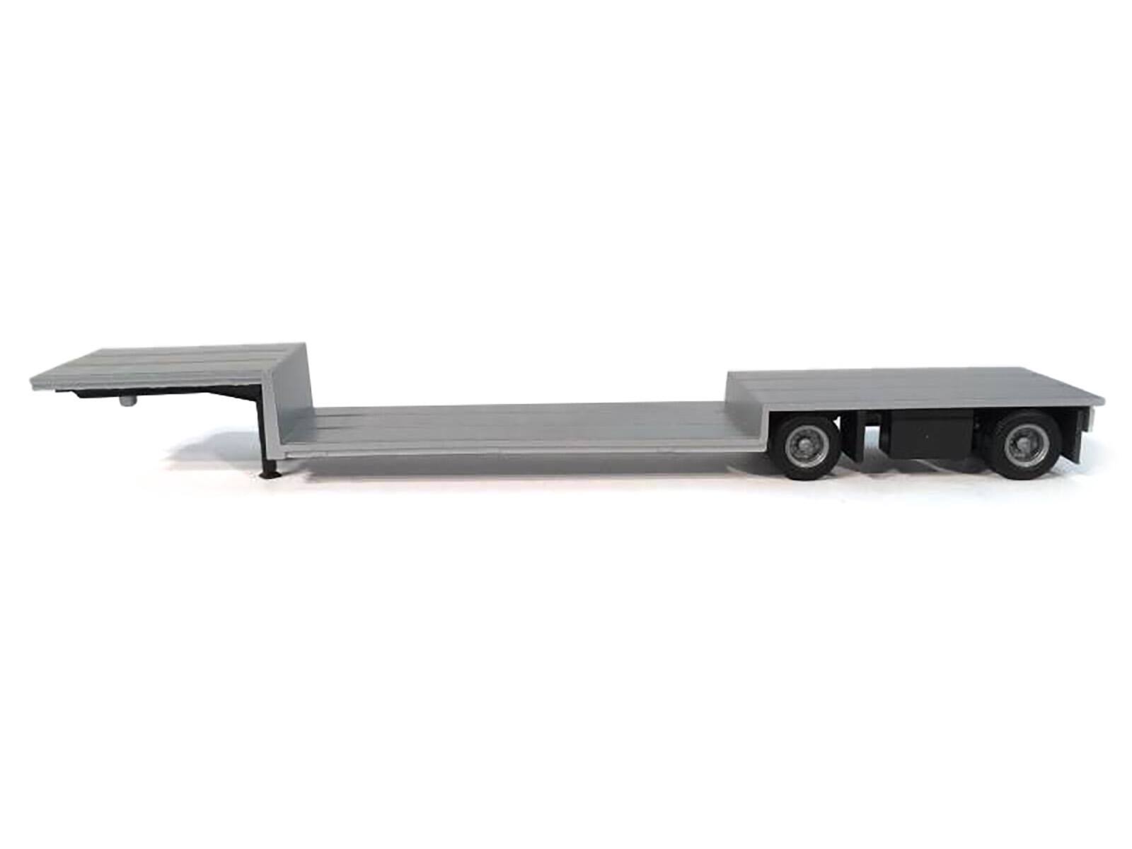 Angle. Promotex - Spread Axle Double-Drop Flatbed Trailer Silver Top 1/87 (HO) Plastic Model by Promotex - Silver.