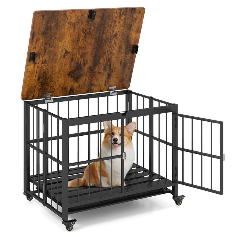 Alt View 5. WELLFOR - 31.5" Foldable Dog Crate Furniture with Removable Tray and Lockable Door, Heavy Duty Metal Dog Cage Dog Kennel - Black.