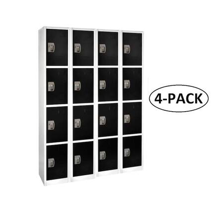 Front. AdirOffice - Storage Locker 629-Series 72" H 4-Tier Steel Key Lock 4-Shelf Locker with Key Lock, 4/Pack - Black.