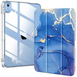 DTTO - Case for iPad (A16)/10th Gen (2025/2022), clear hard back, soft TPU frame, slim trifold stand, auto wake/sleep - Ocean Marble