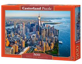 500 Piece Jigsaw Puzzle, Sunset over Manhattan, New York, NYC, cityscape puzzle, USA, Castorland B-53674 - Red