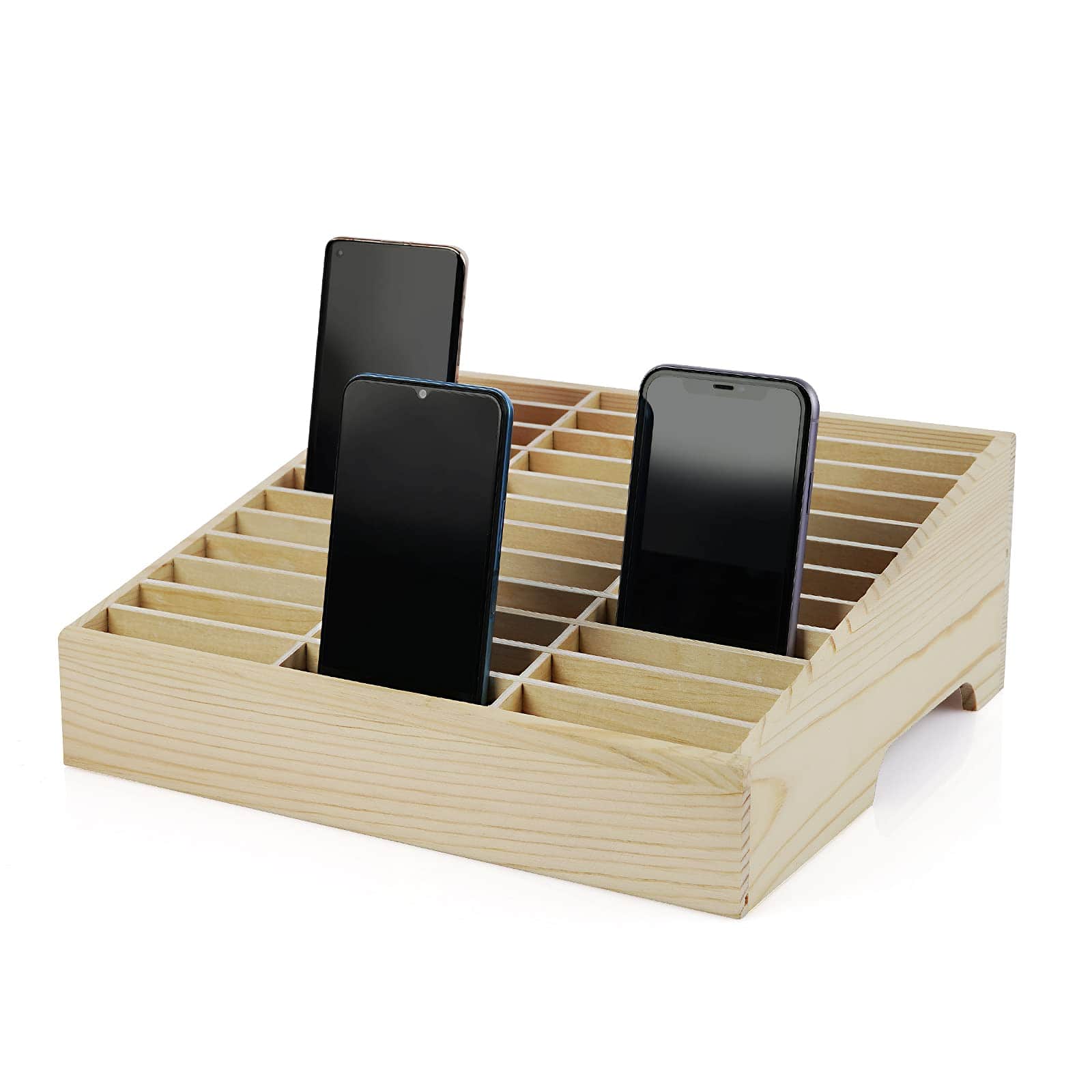 PO3TICJUNKI3 - Wooden Cell Phone Holder Desktop Organizer Storage Box For Classroom Office Universal - 36-Grid