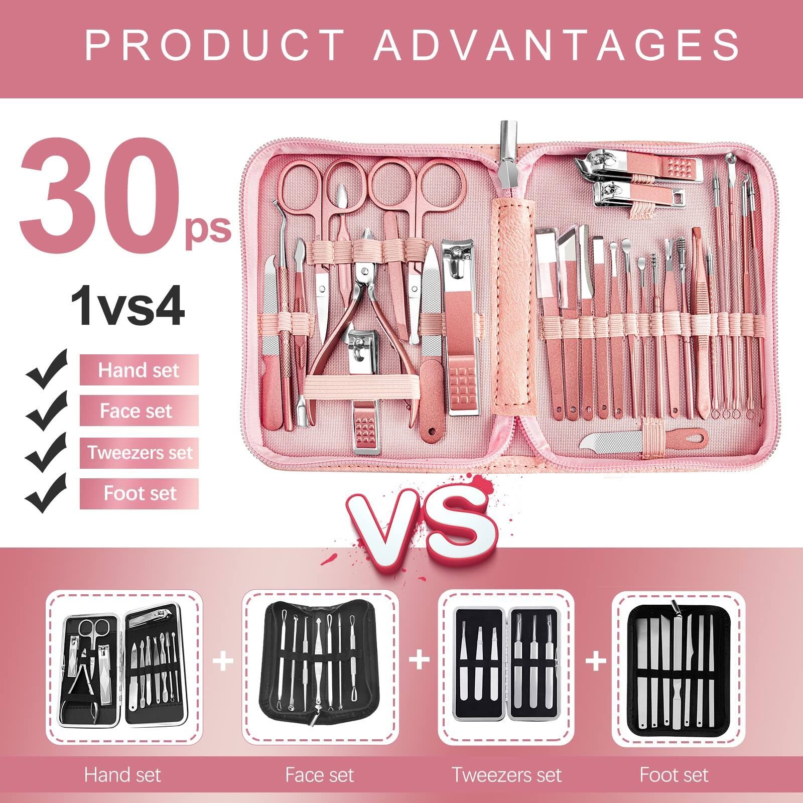 PRODUCT ADVANTAGES

30 ps

1vs4

- Hand set
- Face set
- Tweezers set
- Foot set

VS

Hand set + Face set + Tweezers set + Foot set