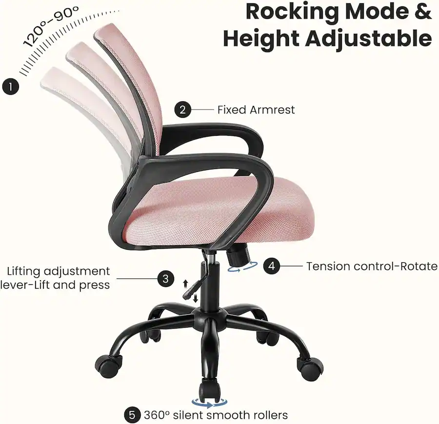Ergomics Computer Chair Sweet Office Desk Chair, Mid Back Swivel Ergonomic Chair with Lumbar ...