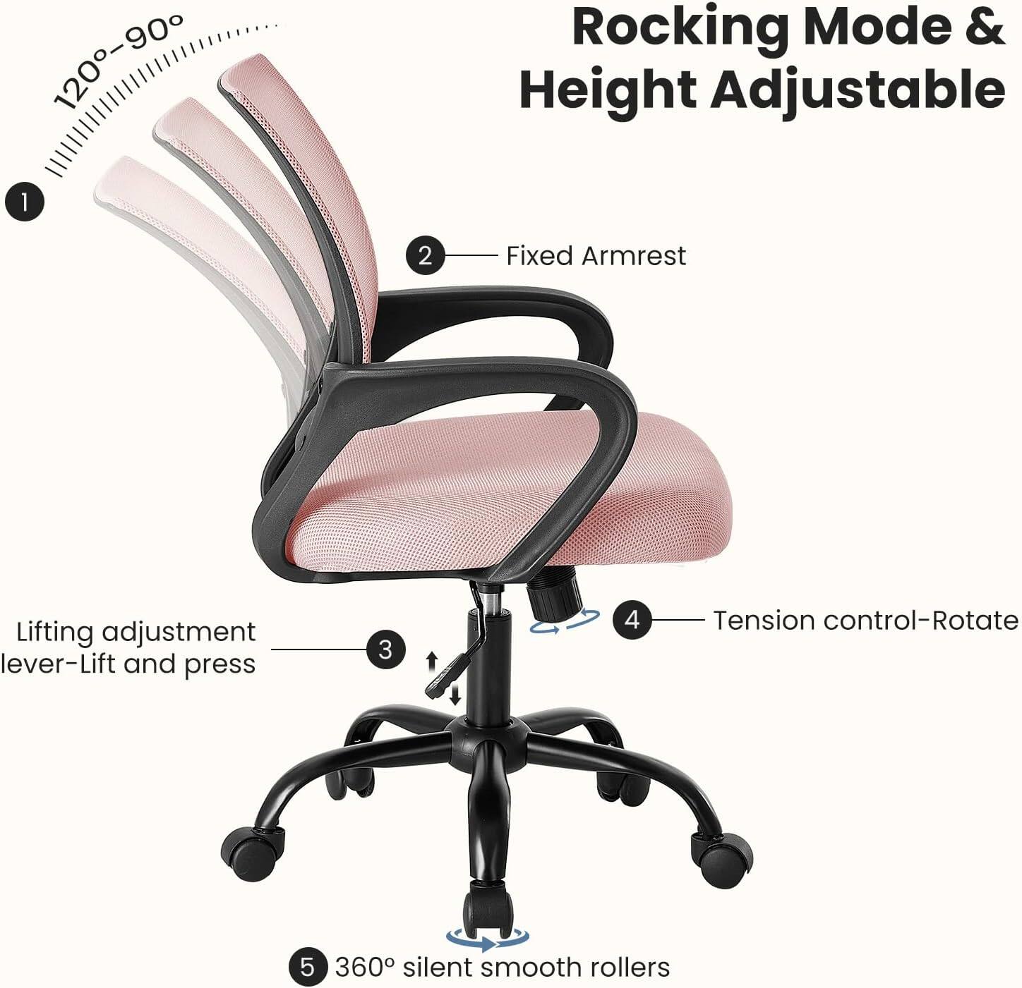Sweet Office Desk Chair, Mid Back Swivel Ergonomic Chair with Lumbar ...