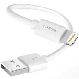 Overtime - 1ft Apple MFI Certified Lightning to USB-A Short Charging Cable, Durable iPhone Charger Cord, White - White