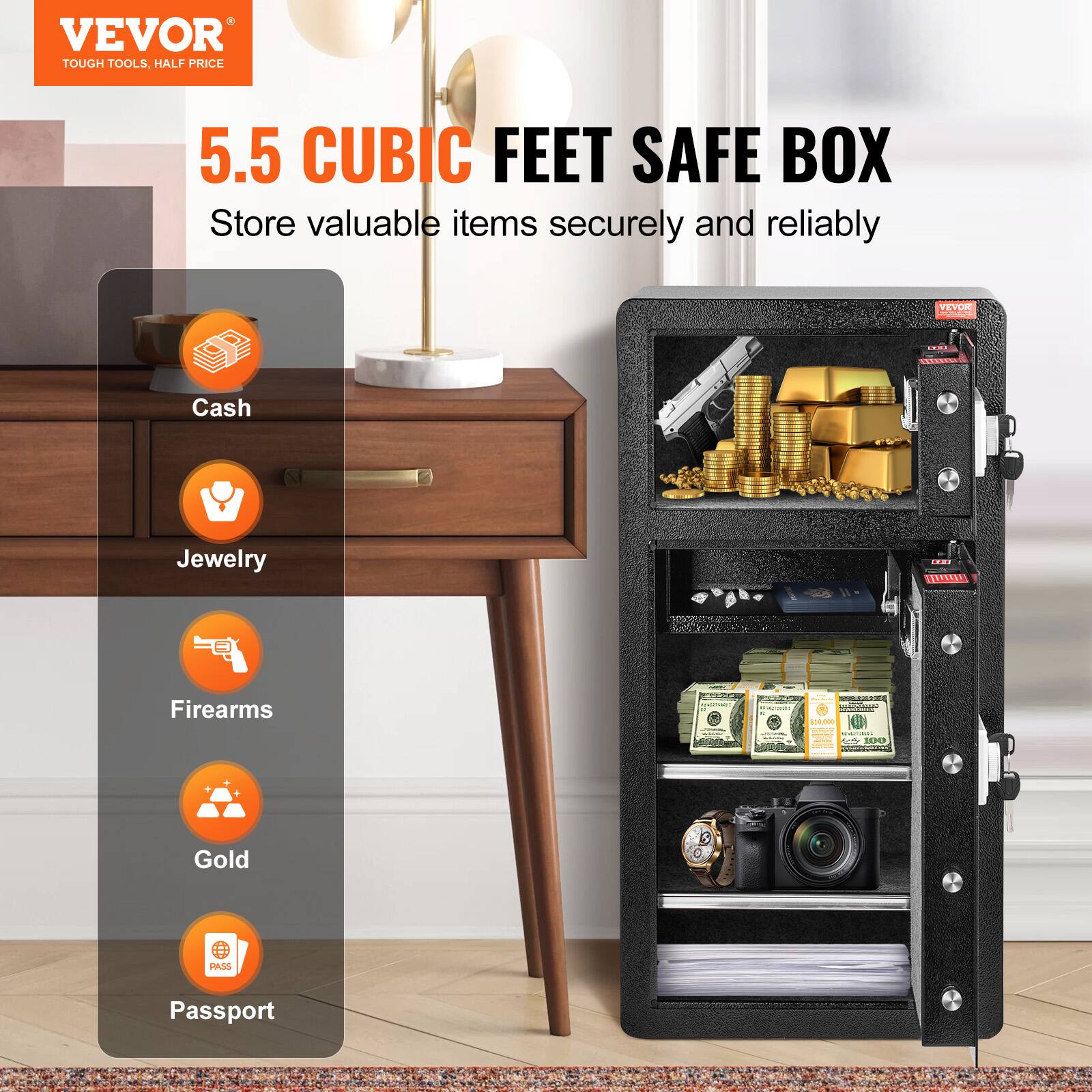 VEVOR TOUGH TOOLS, HALF PRICE 5.5 CUBIC FEET SAFE BOX Store valuable items securely and reliably

Cash
Jewelry
Firearms
Gold
Passport