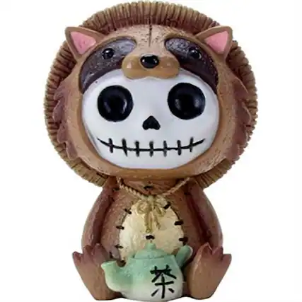 Front. Pacific Trading - Tanuki White Skeleton in Brown Raccoon Costume with Green Teapot Figurine - Brown.