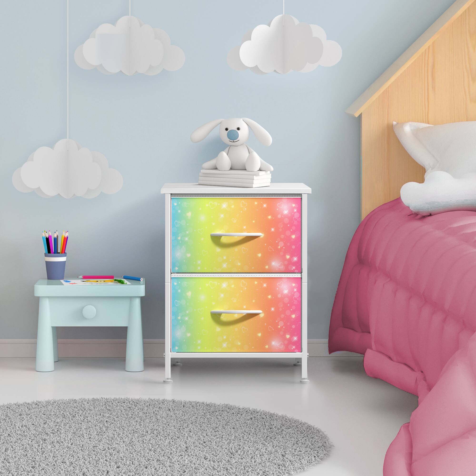 Angle. Sorbus - Sorbus Nightstand with 2 Drawers - Steel Frame, Wood Top &Fabric Bins -Home, Bedroom, Office &College Dorm, Kids Bedside - Multicolor 2.